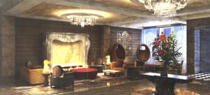 Image of the lobby including chandeliers at Bobby Hotel in Nashville