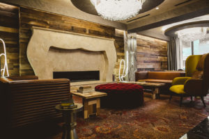 Lounge area featuring fireplace at Bobby Hotel in Nashville TN